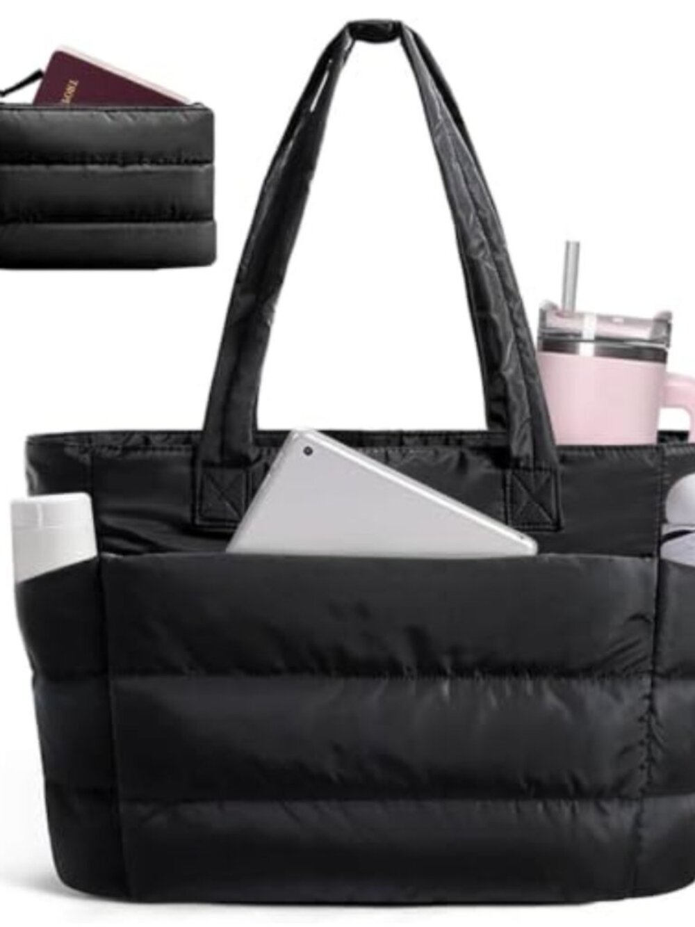 Puffer Tote Bag Women Lightweight Water-Resistant Nylon Travel Gym Work Laptop